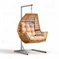Woven Rattan Hanging Chair with Cushion – Indoor and Outdoor Use, Metal Frame, 90 x 80 x 110cm
