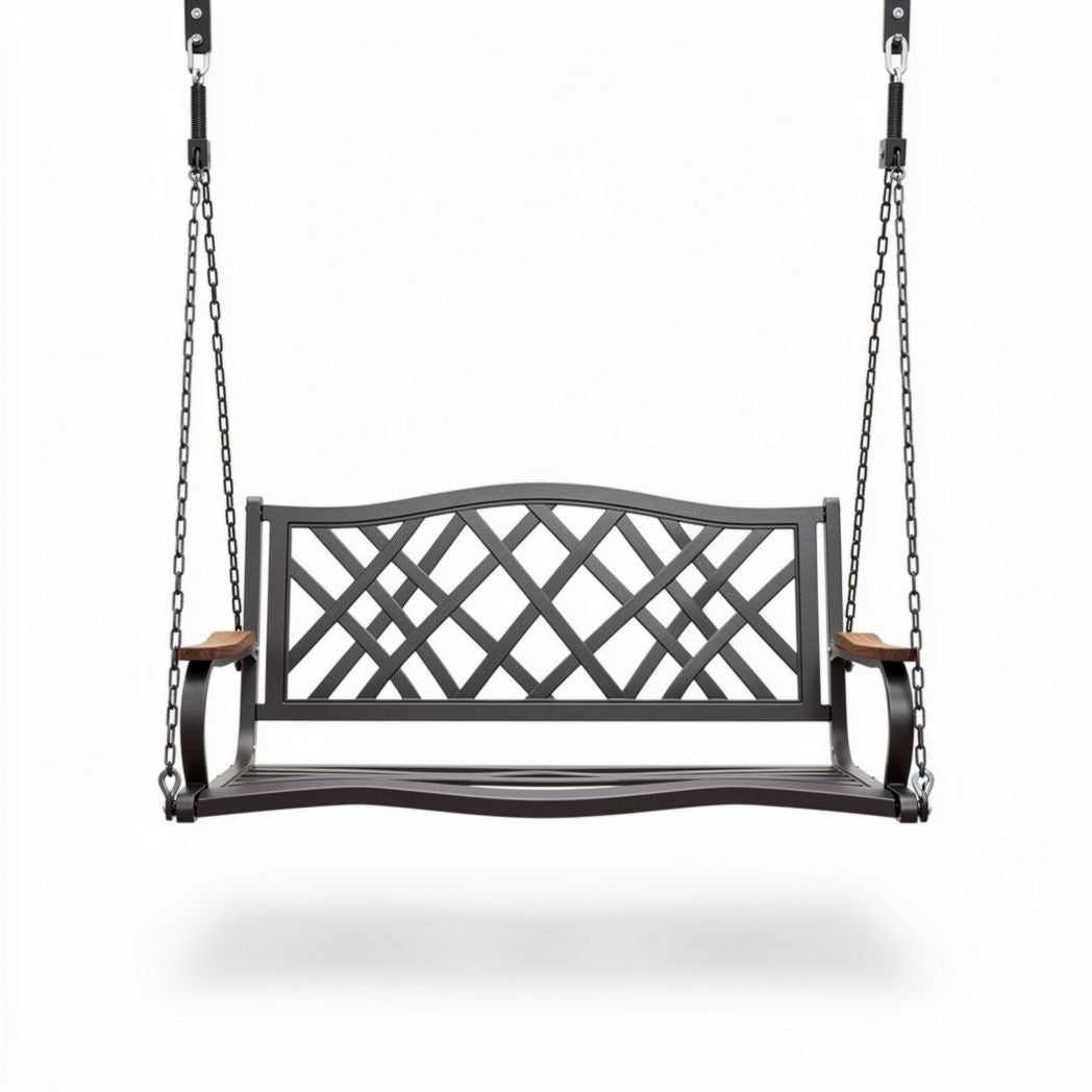 Metal Frame Outdoor Swing Bench with Wooden Accents – Suitable for Gardens and Patios – Made of Steel and Wood – 150 x 60 x 50cm