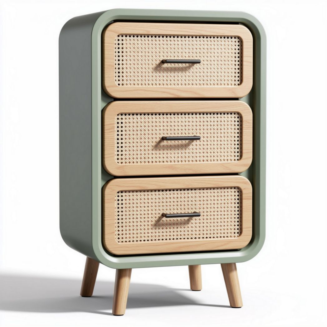 Rattan and Wood Bedroom Nightstand – Designed for Storage – Made of Rattan and Wood – 45 x 35 x 75cm