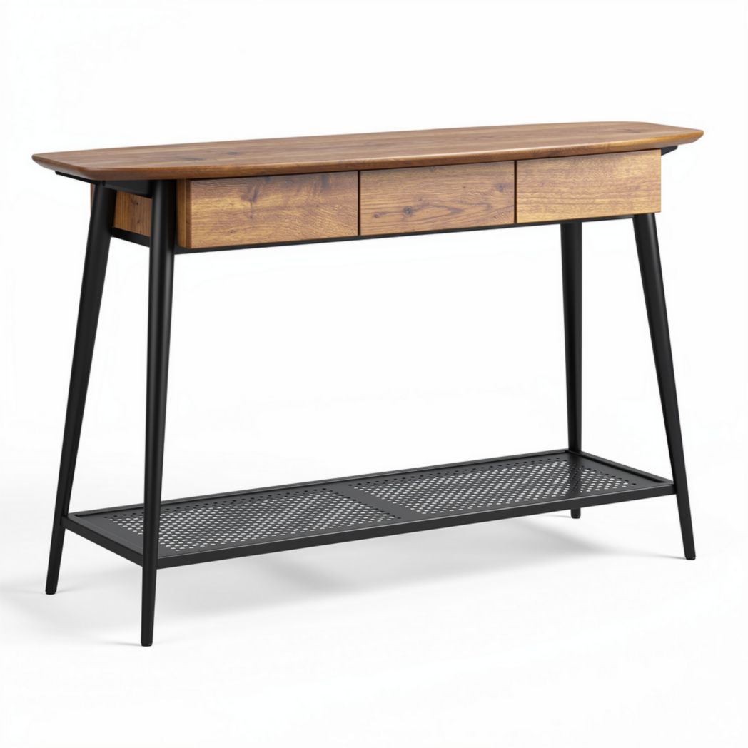Console Table with Drawers for Living Room Use, Metal and Wood Construction, 120 x 35 x 80cm