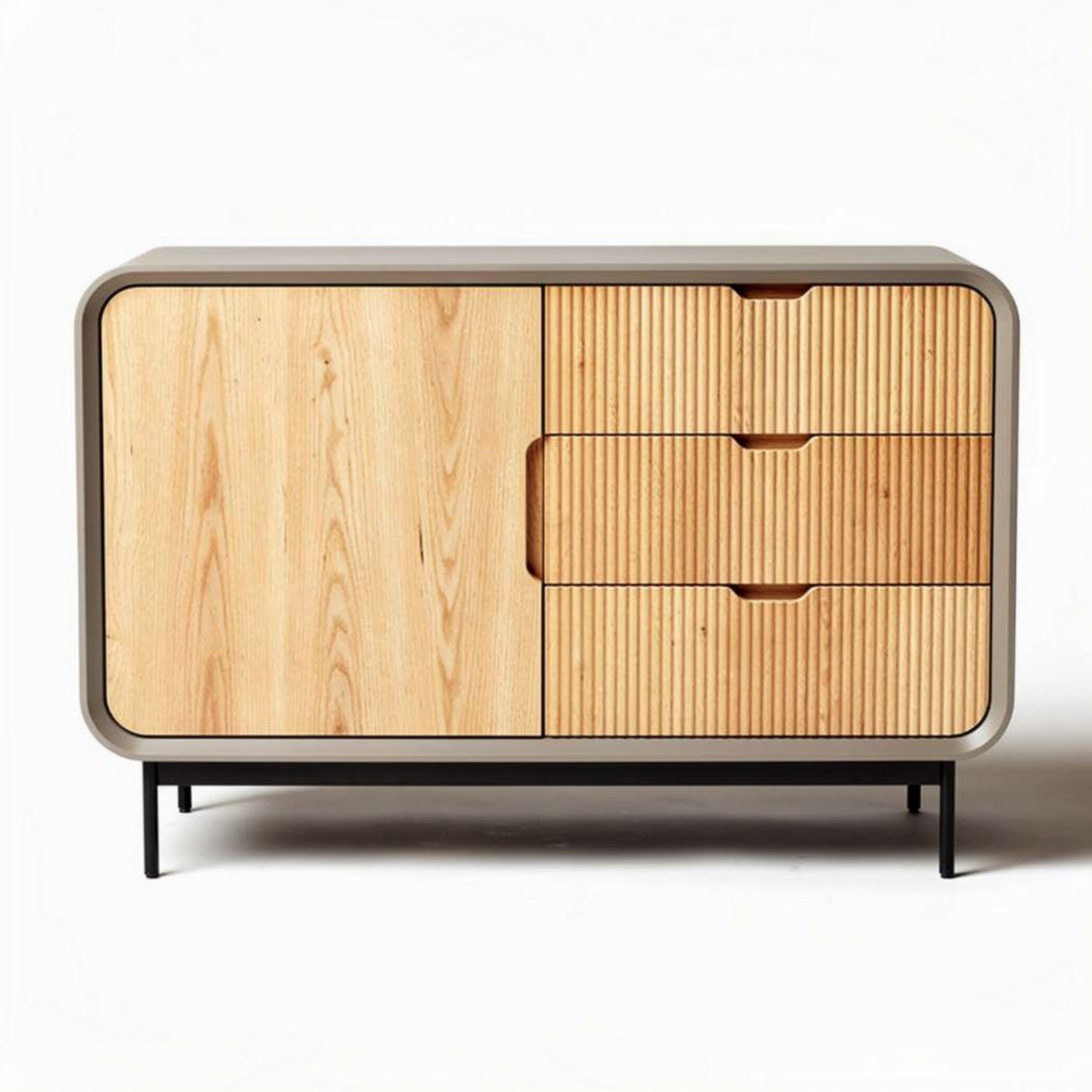 Natural Wood Sideboard for Living Room Storage – MDF and Wood – 90 x 40 x 70cm