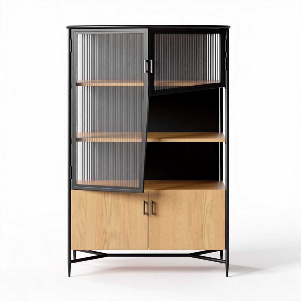 Metal and Wood Display Cabinet with Glass Doors – 80 x 40 x 150cm